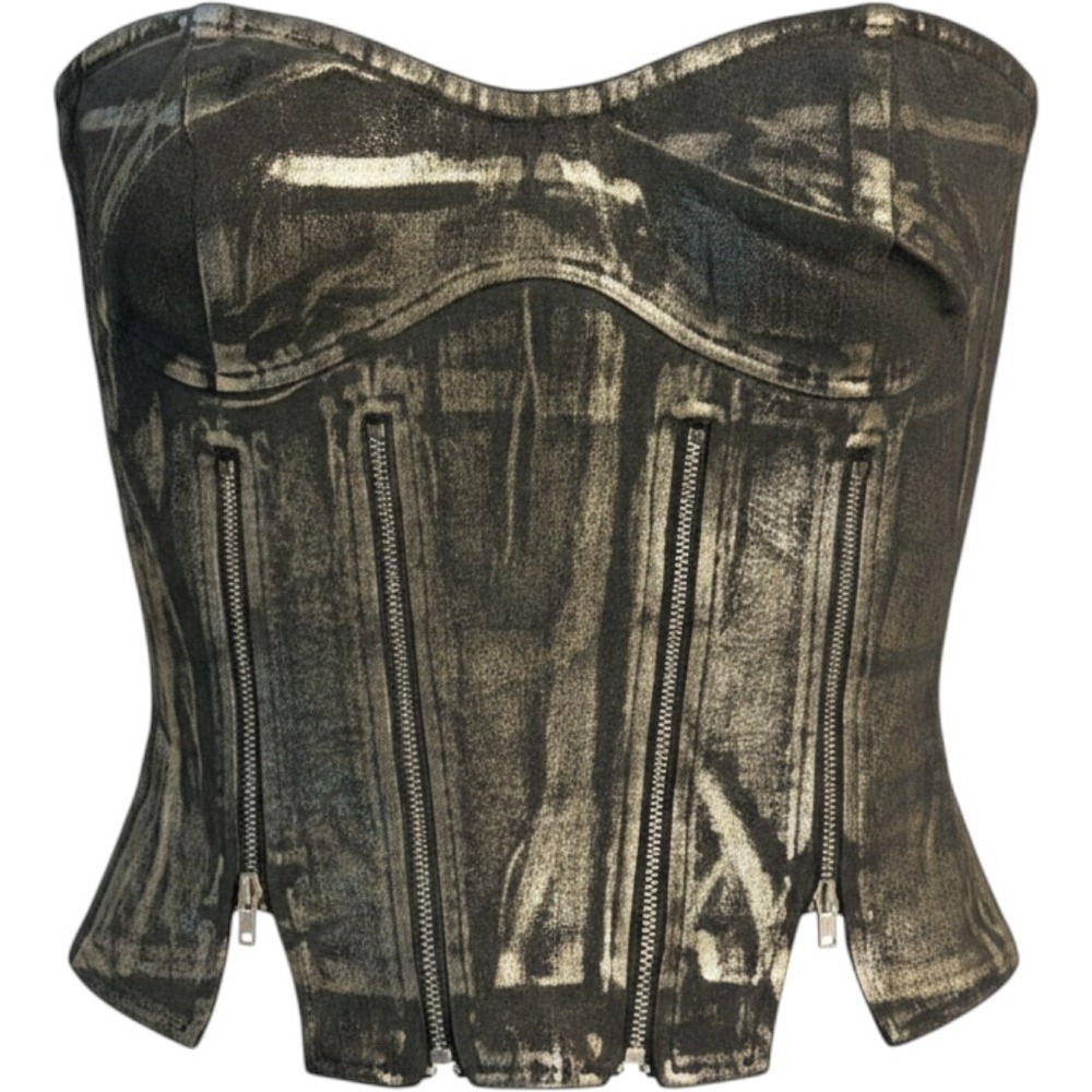 Outcast Corset Top Metallic Silver Edgy Cyberpunk Goth Punk Techwear Women S